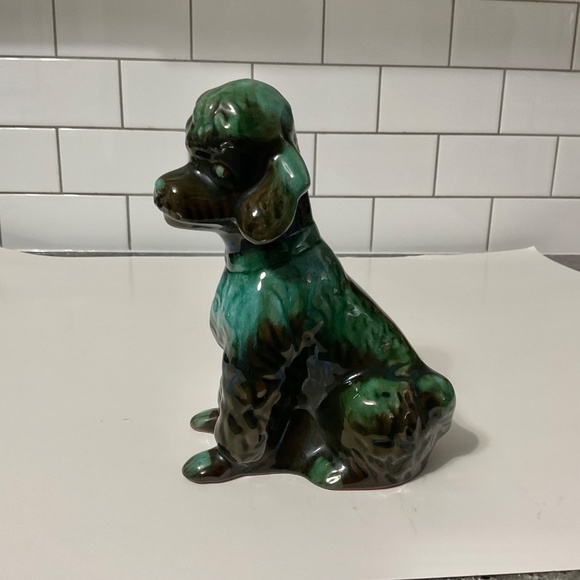 VTG Blue Mountain Pottery Poodle Green Black Flow Glaze - Picture 5 of 7